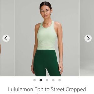 Lululemon Ebb to Street Cropped Racerback Tank Top
Creamy Mint